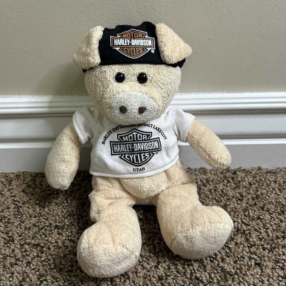 HARLEY DAVIDSON STUFFED PIG, White T Shirt - Logo, Black Bandana - Logo - 2012